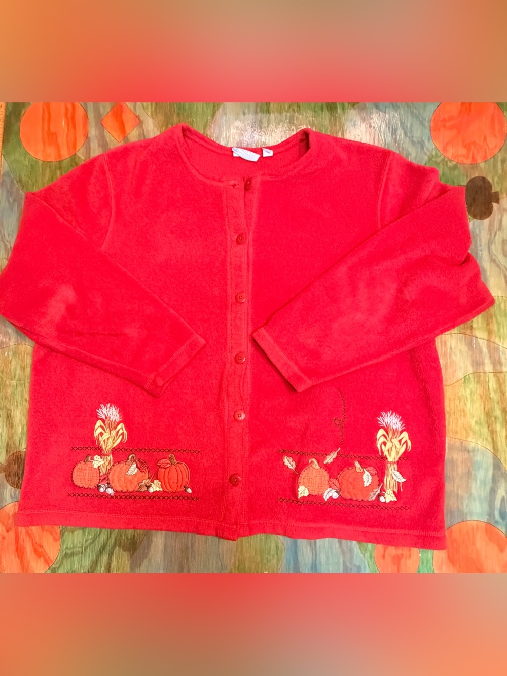 Croft & Barrow Sport Fall Cardigan Button Up Red Rust Orange Sz 2X Cottagecore P